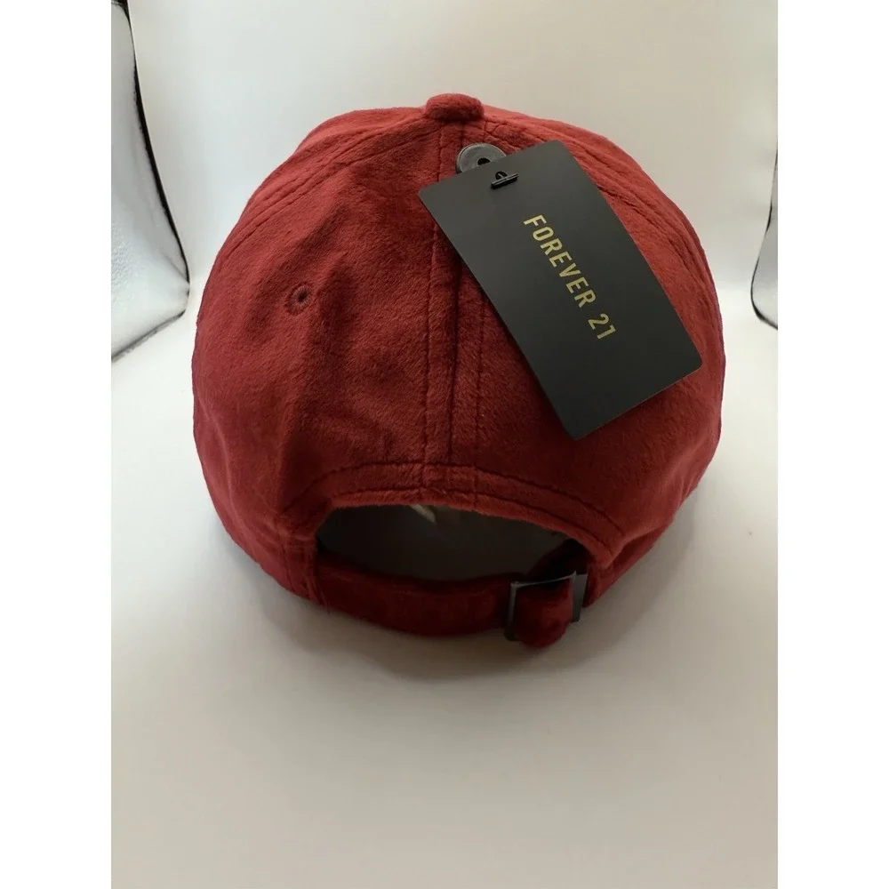 Burgundy Velveteen Baseball Cap Hat Women's Adjustable Buckle Strap One Size NWT